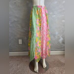Vtg Patchwork Pastal Hankerchief Hem Long Skirt Chessa Davis Gingham Floral Dots